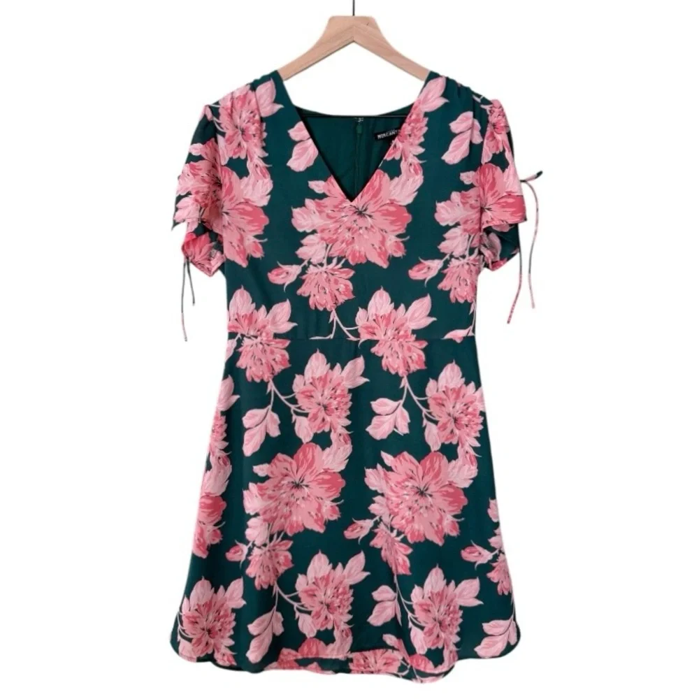 J. Crew Mercantile Floral‎ Printed Tie Shoulder Mini Dress Green Pink Size 8